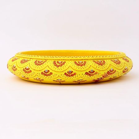 Handcrafted Yellow Terracotta Urli with Golden Motifs